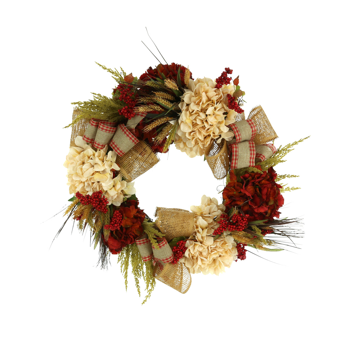 26" Hydrangea and Wheat Wreath