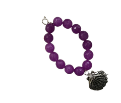 Power Beads by Jen Purple Agate Charm Bracelete -Silver Shell