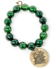 PowerBeads By Jen -Faceted Green Clover Agate with Irish Prayer / 4-Leaf Clover Charm Bracelet