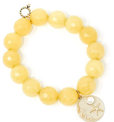 PowerBeads By Jen- Faceted Iridescent Canary Agate with Matte Gold Jewel of the Sea Charm Bracelet