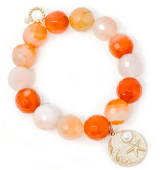 PowerBeads By Jen- Faceted Bermuda Agate with Gold Jewel of the Sea Charm Bracelet