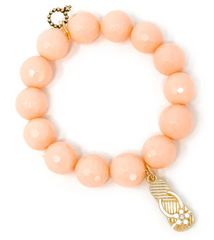 PowerBeads By Jen Charm Bracelet- Faceted Sherbet Agate with White Enameled Flip Flop