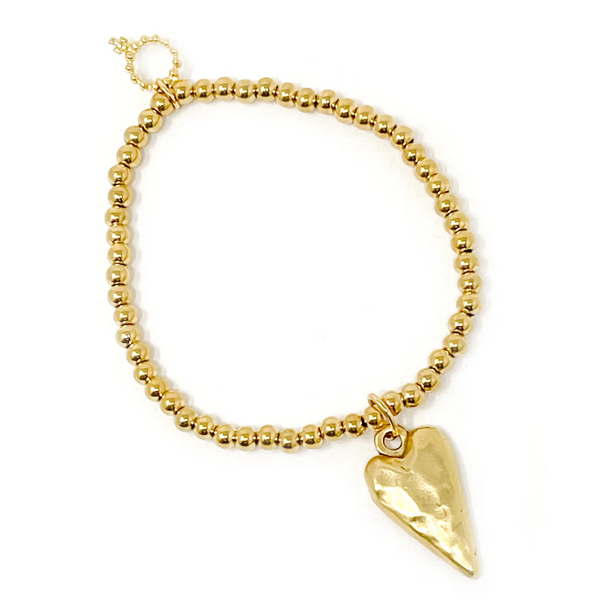 PowerBeads by Jen Gold Hematite with Gold Artisan Heart Bracelet