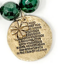 PowerBeads By Jen -Faceted Green Clover Agate with Irish Prayer / 4-Leaf Clover Charm Bracelet