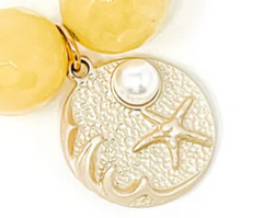 PowerBeads By Jen- Faceted Iridescent Canary Agate with Matte Gold Jewel of the Sea Charm Bracelet