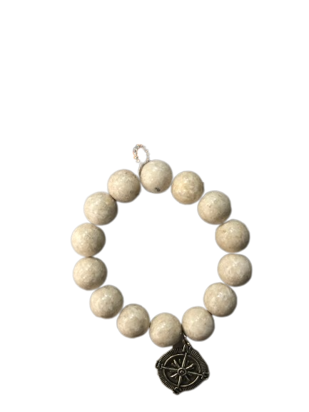 Power Beads by Jen- Cream Coral Bronze Compass Charm Bracelet