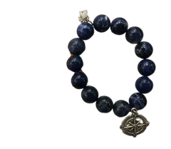 Power Beads by Jen-Dumortierite with Silver Compass Charm Bracelet