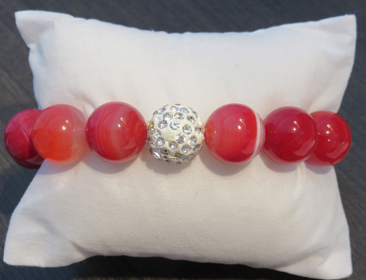 Power Beads by Jen- Agate Red Stripe Pave charm Bracelet