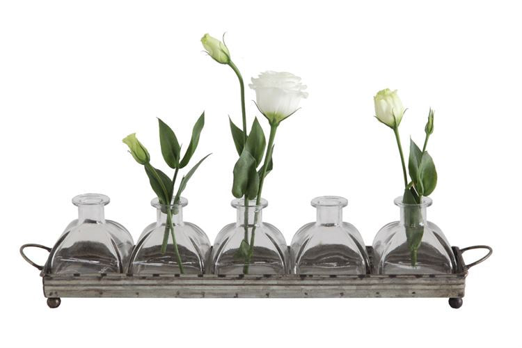 Metal Tray with 5 Vases