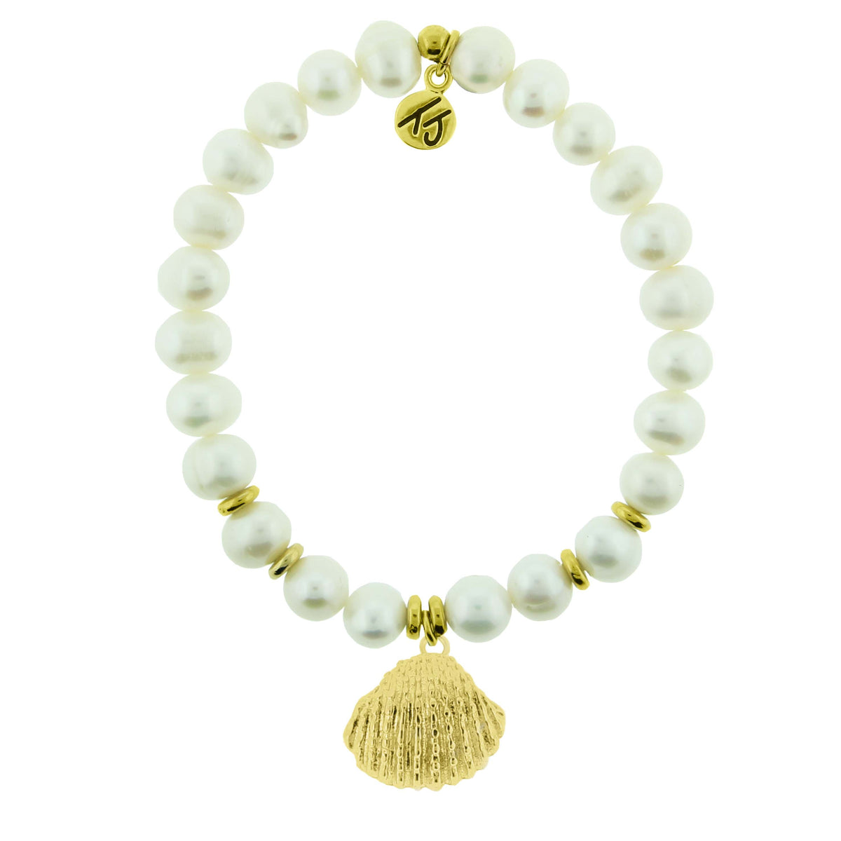 T.Jazelle- White Pearl Seashell Gold charm Bracelet