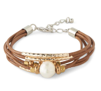 Gold Silver and Brown 6 Strand Natural Pearl Bracelet