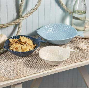 Fish Chip & Dip Stoneware Bowls- Set of 3