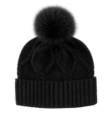 Pom Pom Fox Wool Knit Black Hat