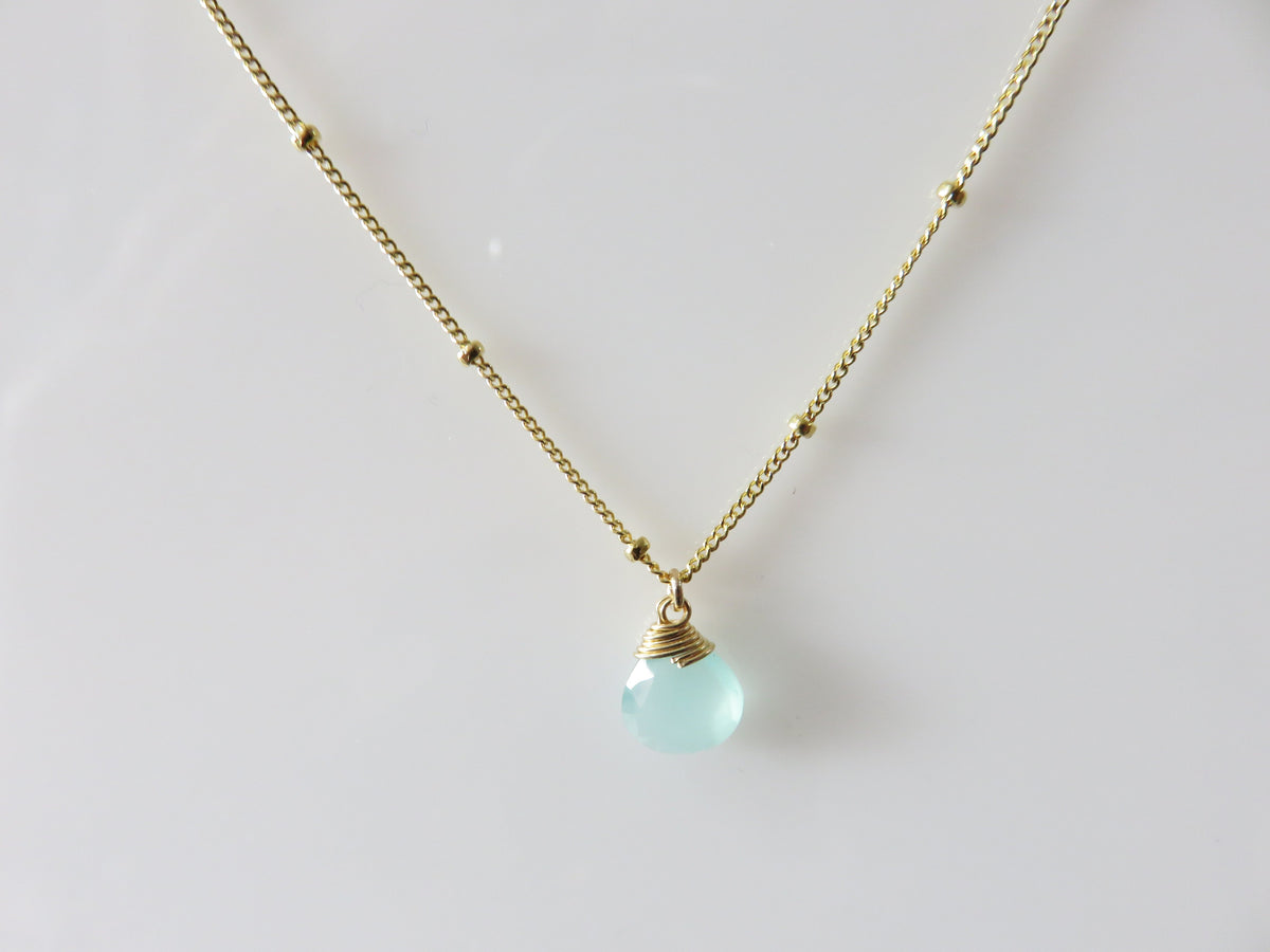 Lotus Gold Trinket Aqua Chalcedony Stone Necklace