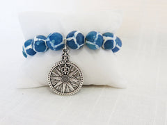 Power Beads by Jen- Chambray Agate Charm Bracelet -Compass