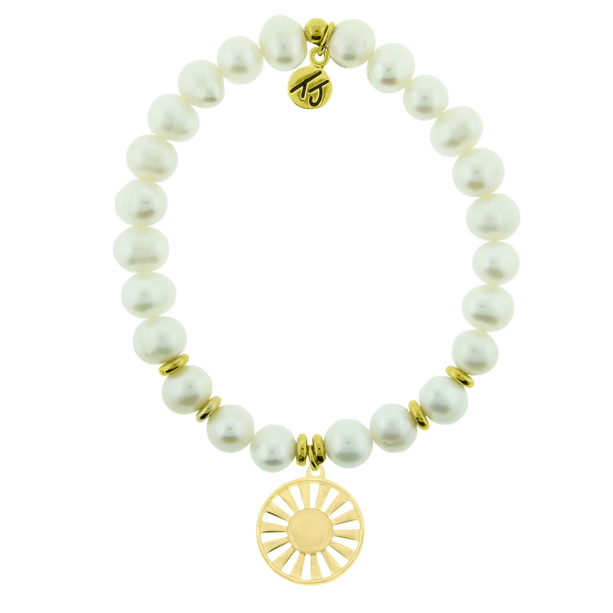 T.Jazelle- White Pearl Gold "Sun" Charm Bracelet